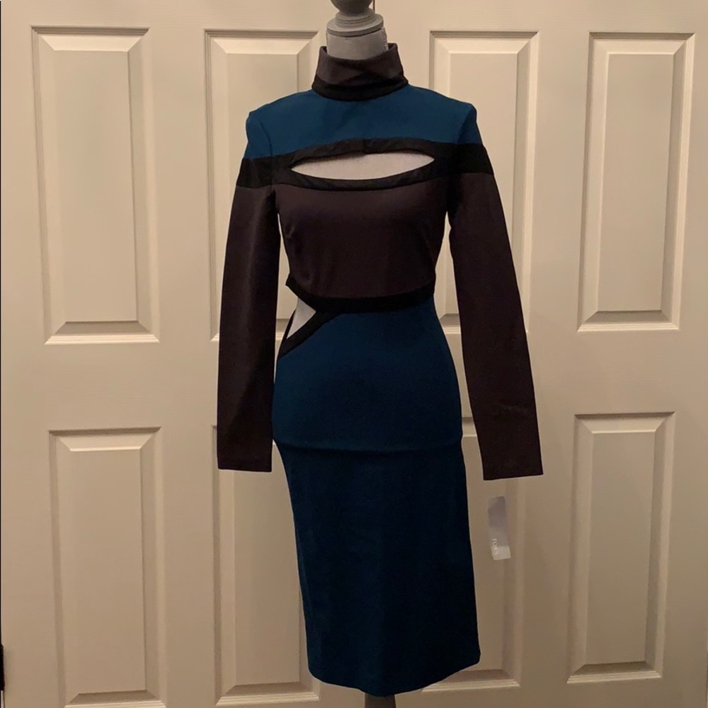 NEW Debbie Shucat colorblock cut out dress